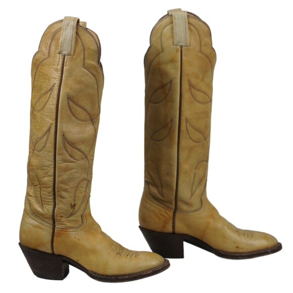Hondo Pale Yellow Cowboy Western Buckaroo Boots Knee High 17-Inch Tall Women 6 B - Picture 5 of 13